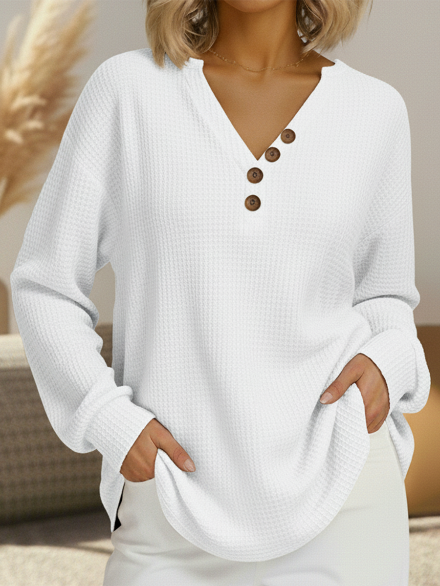 Damen Pullover Waffelstrick Langarm warme lockere bequeme weiche Passform