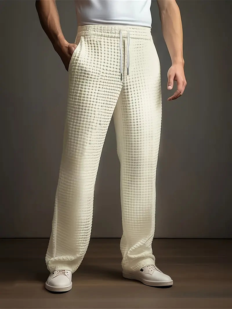 Herren Jogginghose Waffelstruktur Casual Regular Fit Elastischer Bund Kordelzug Atmungsaktiv