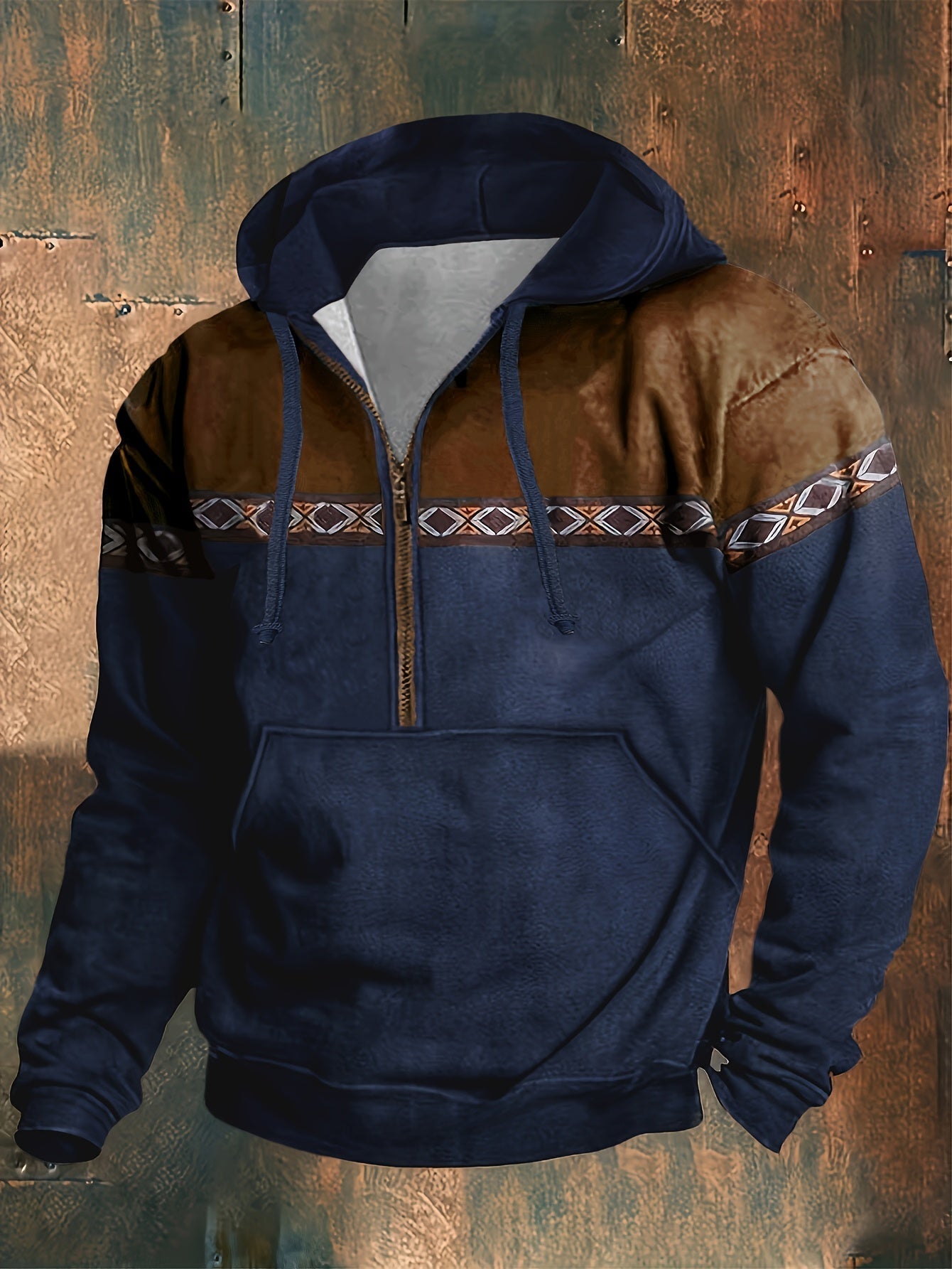 Herren Hoodie Langarm Kapuze Halber Reißverschluss Regular Fit Muster Freizeit Pullover