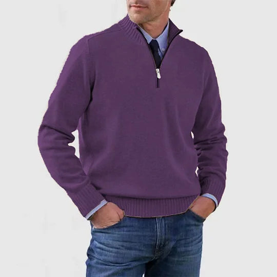 Herren Strickpullover, halber Reißverschluss Stehkragen leicht warm bequem vielseitig