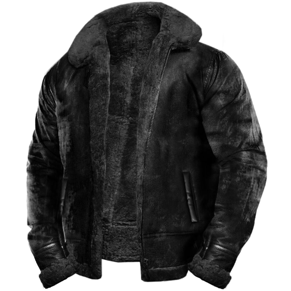 Herren Lederjacke mit Fellfutter, Reverskragen, locker geschnitten, warm