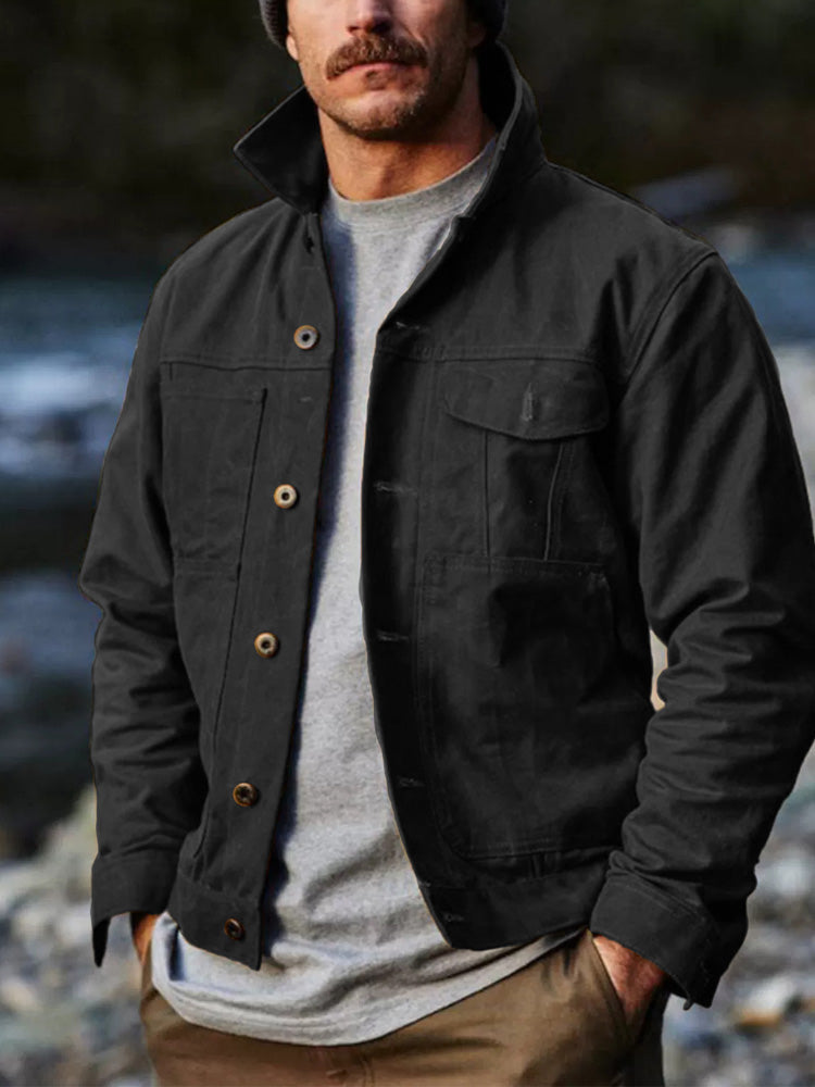 Herren Mantel Polyester bedruckt Retro Reverskragen Langarm regulär Herbst Winter