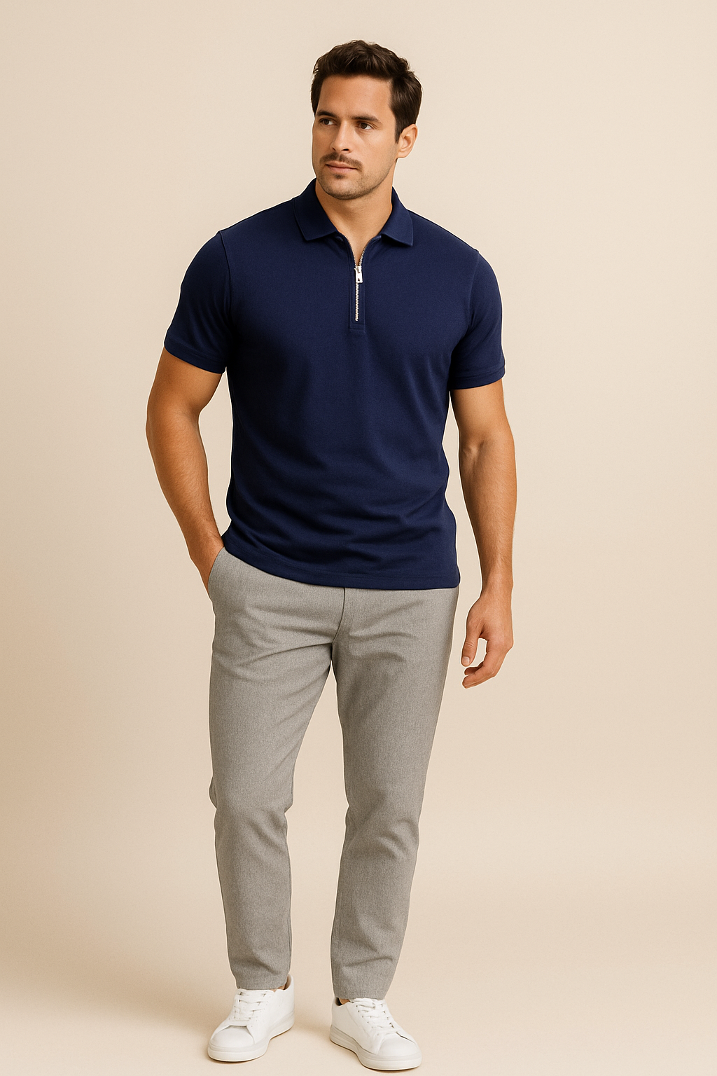 WILHELM | Herren Sommer Poloshirt mit Reißverschluss und schmaler Passform