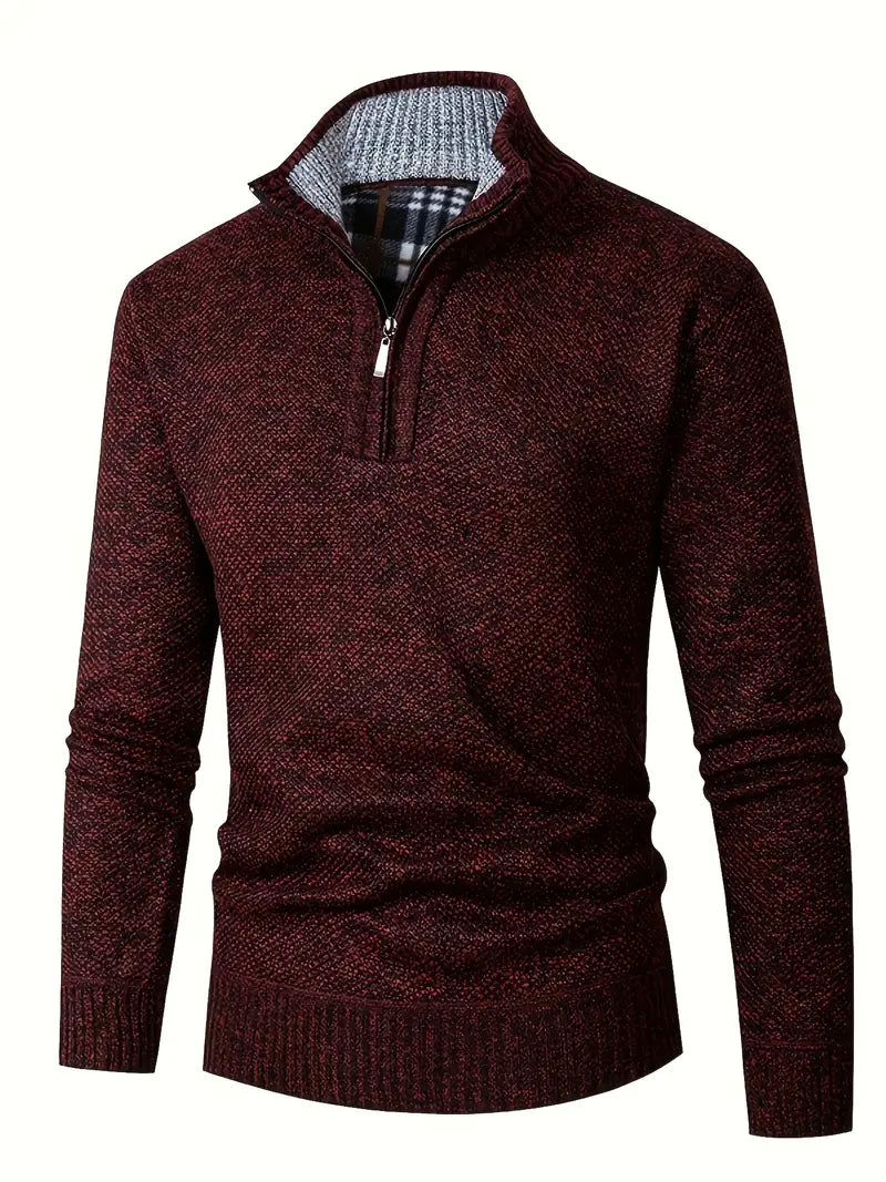 Herren Strickpullover Viertelreißverschluss Stehkragen und bequeme atmungsaktive Langarm