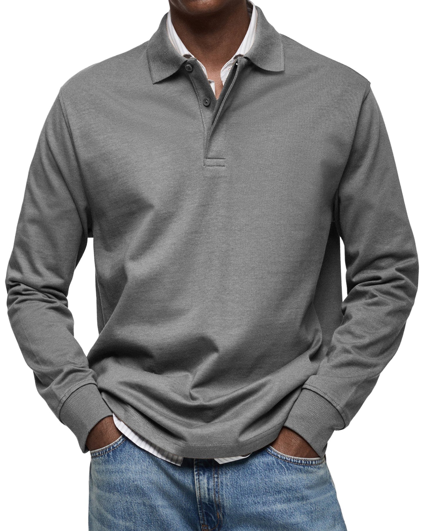 Herren Polo Knopfleiste Langarm klassisch bequem vielseitig elegant