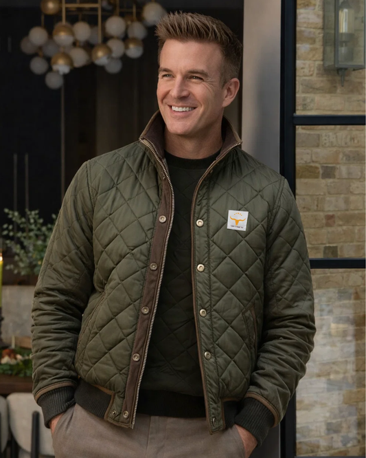 Herren Steppjacke Regular Fit Wattiert Lederdetails Casual Warm Herbst Winter Outdoor