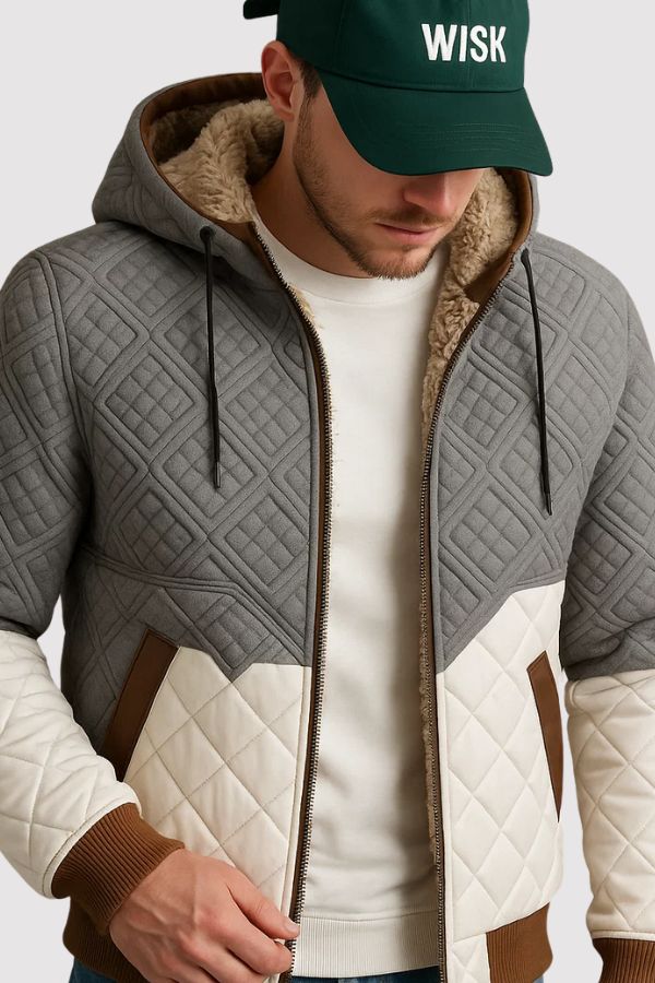 Herren Winterjacke Regular Fit Steppdesign Kunstfellfutter Kapuze Warm Winddicht Freizeit Elegant