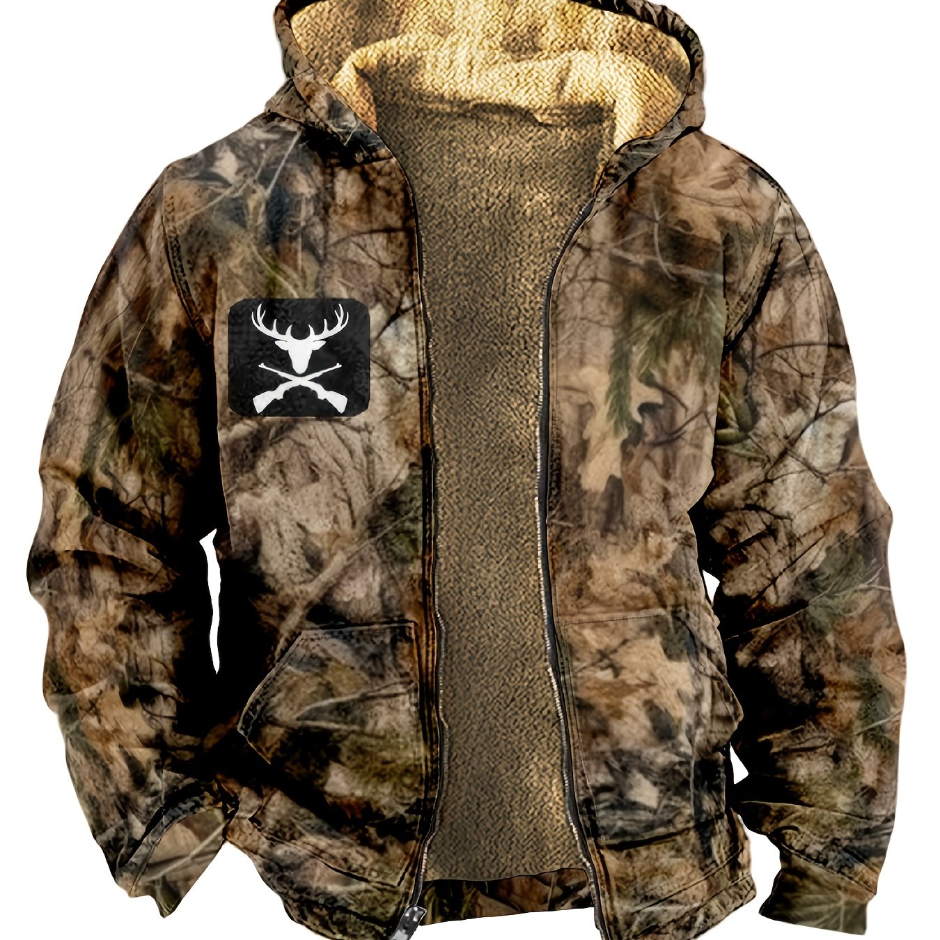 Herren Hoodie Langarm Regular Fit Reißverschluss Camouflage Fleecegefüttert Freizeit Outdoor Kapuzenpullover Warm