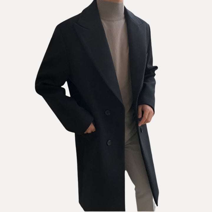 Herren Mantel Übergang Doppelreiher Elegant Regular Fit Lang Revers Klassisch