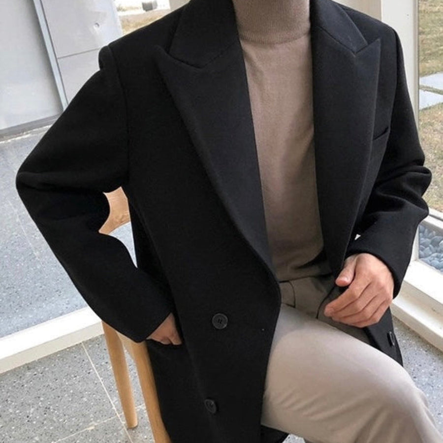 Herren Mantel Übergang Doppelreiher Elegant Regular Fit Lang Revers Klassisch