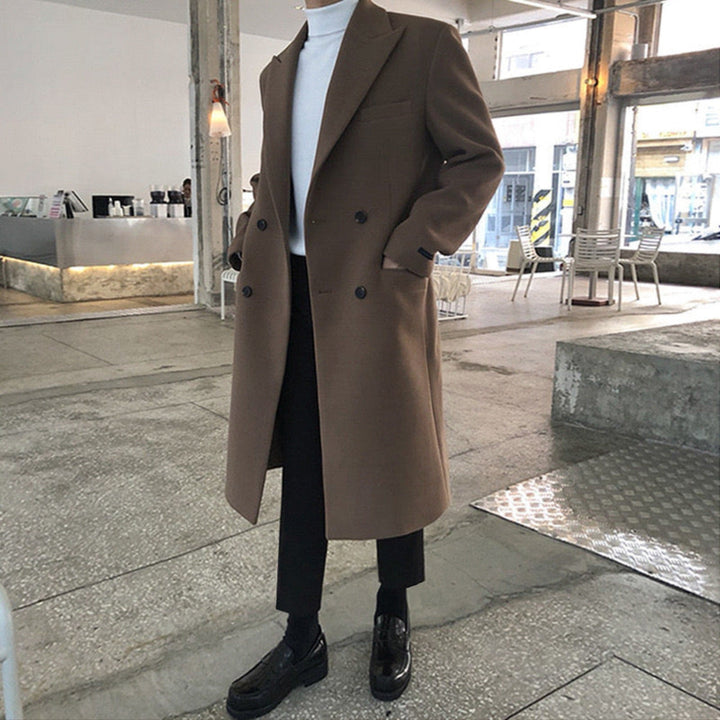 Herren Mantel Übergang Doppelreiher Elegant Regular Fit Lang Revers Klassisch