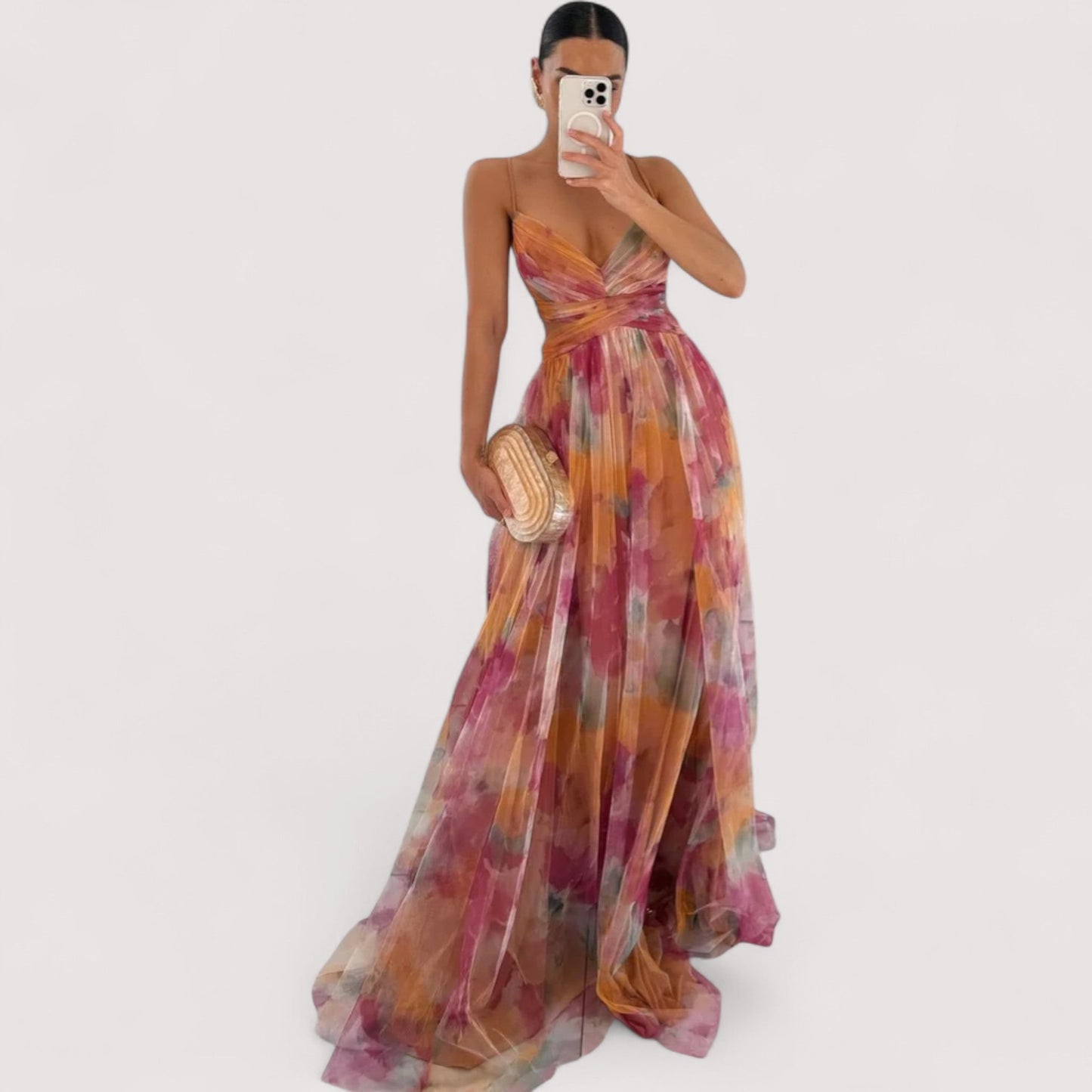 Damen Abendkleid verdrehtes Oberteil fließend figurbetont elegante Passform
