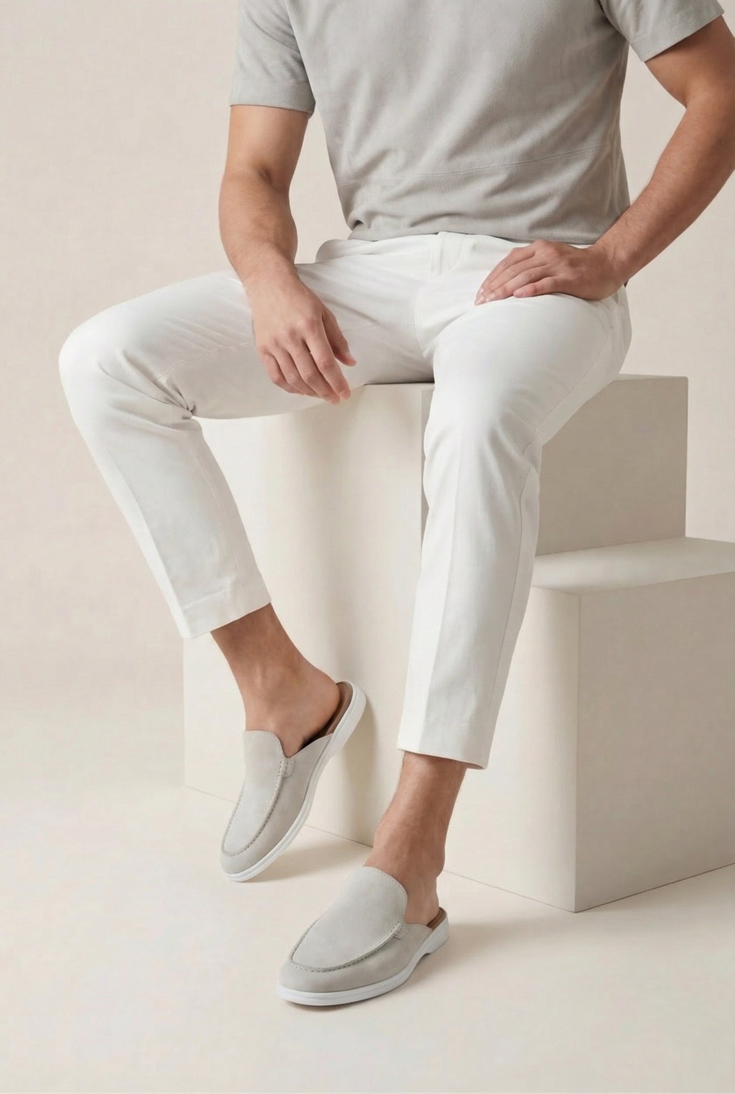 Herren Sommerschuhe Weiß Wildleder Clogs Offene Ferse Komfortschuhe Leicht Atmungsaktiv Slip-On