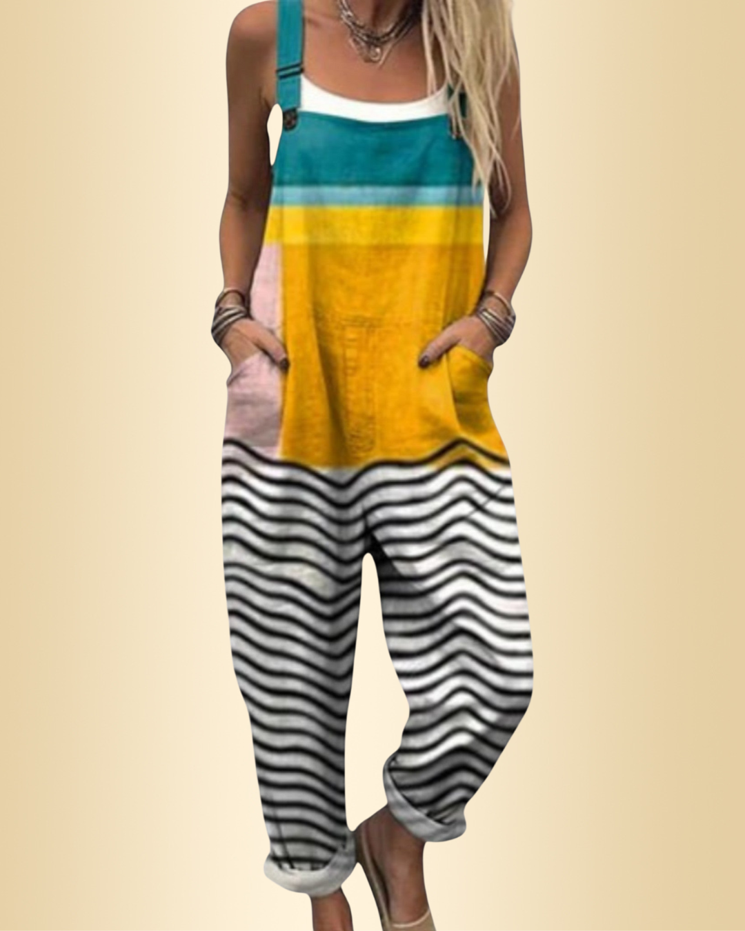 Damen Jumpsuit weit geschnitten, weites Bein, lockere Passform, Taschen, leicht