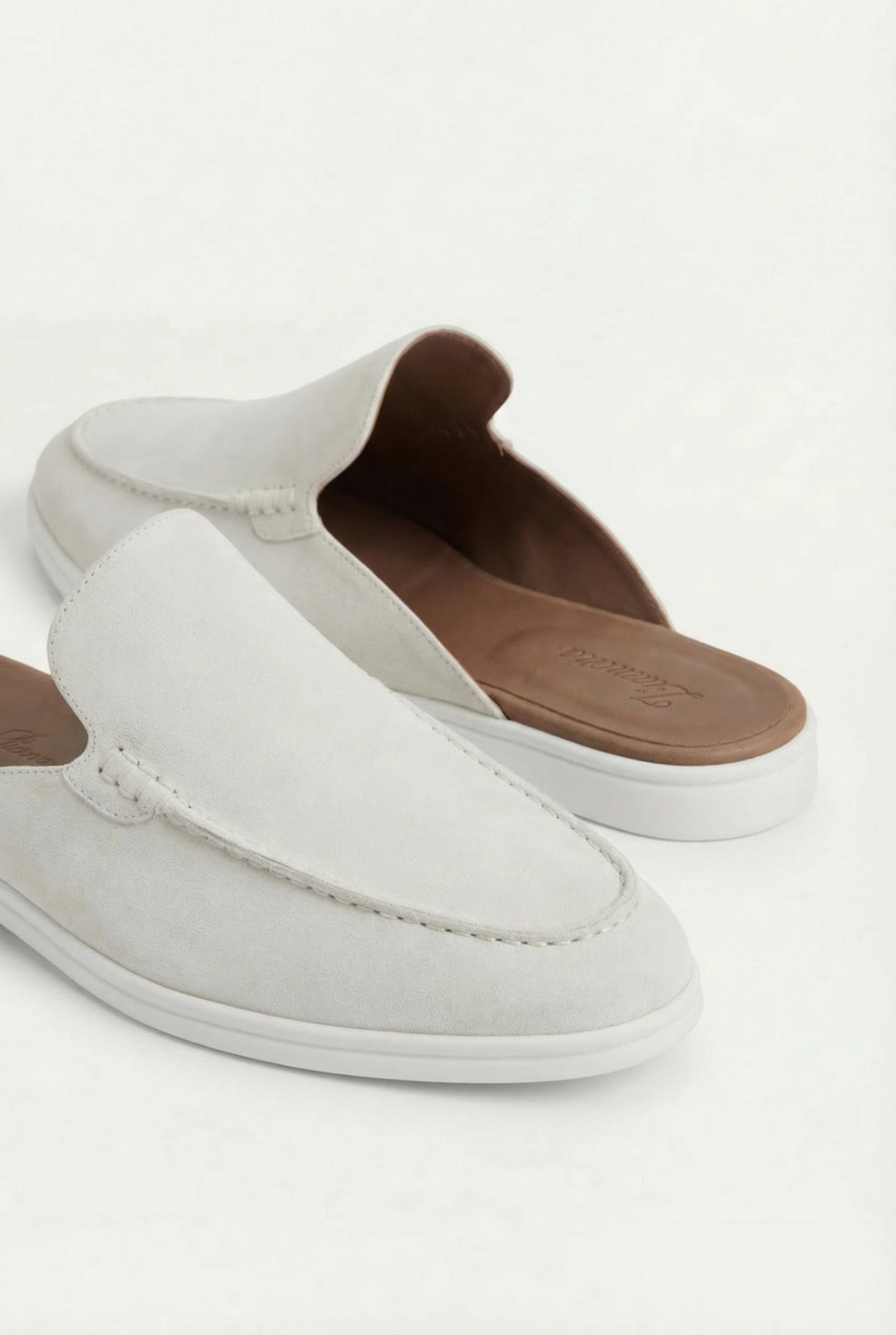 Herren Sommerschuhe Weiß Wildleder Clogs Offene Ferse Komfortschuhe Leicht Atmungsaktiv Slip-On