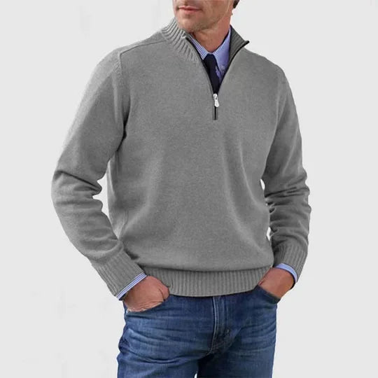 Herren Strickpullover, halber Reißverschluss Stehkragen leicht warm bequem vielseitig
