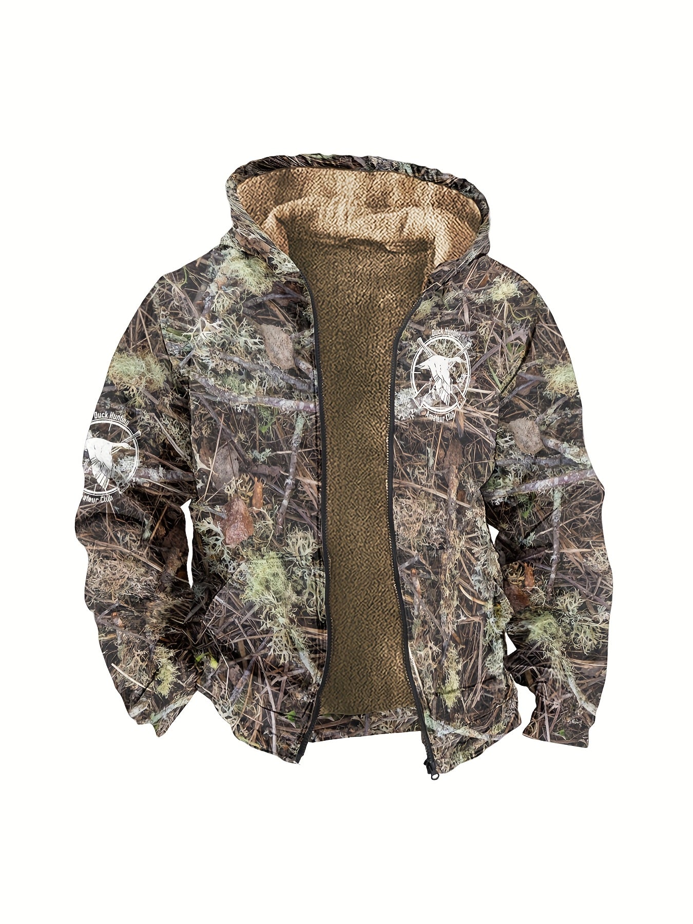 Herren Hoodie Langarm Regular Fit Reißverschluss Camouflage Fleecegefüttert Freizeit Outdoor Kapuzenpullover Warm