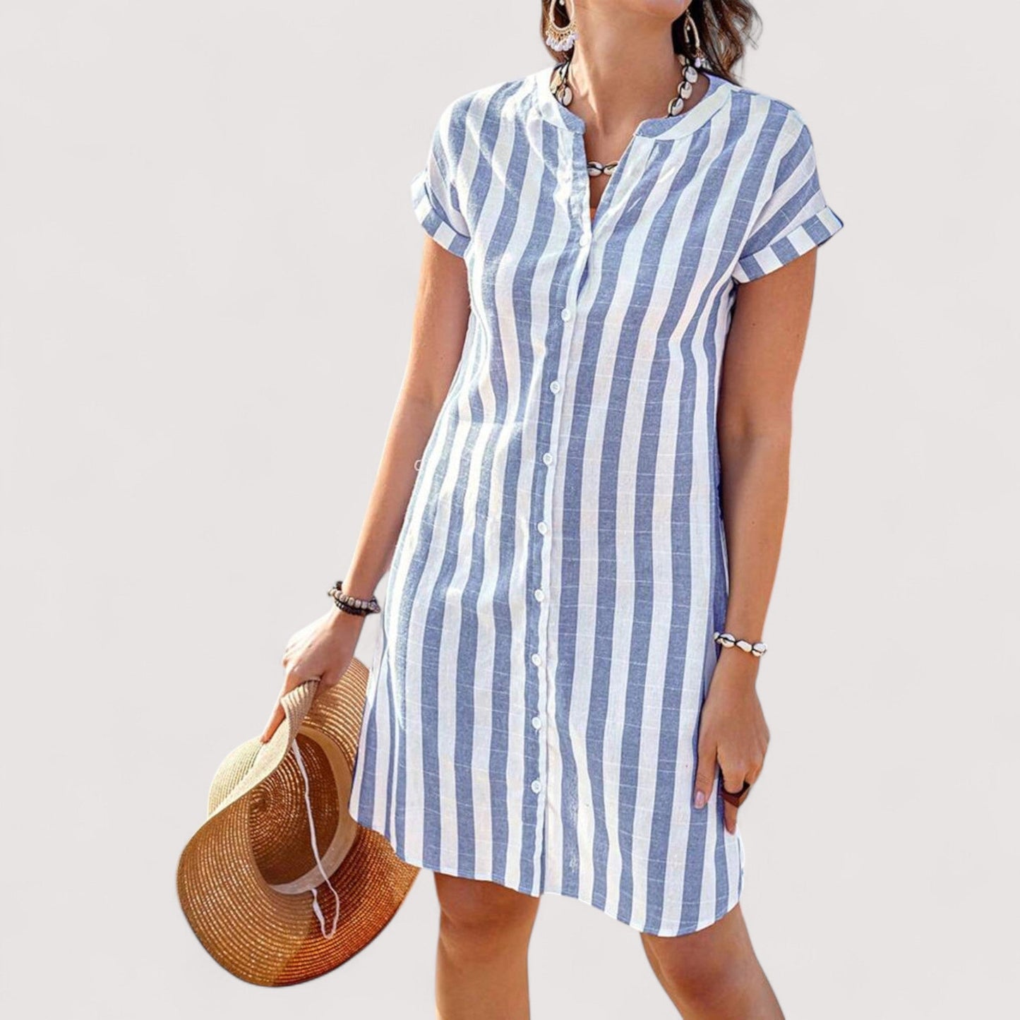 Damen Kleid gestreift figurbetont bequem elegant mit Ausschnitt