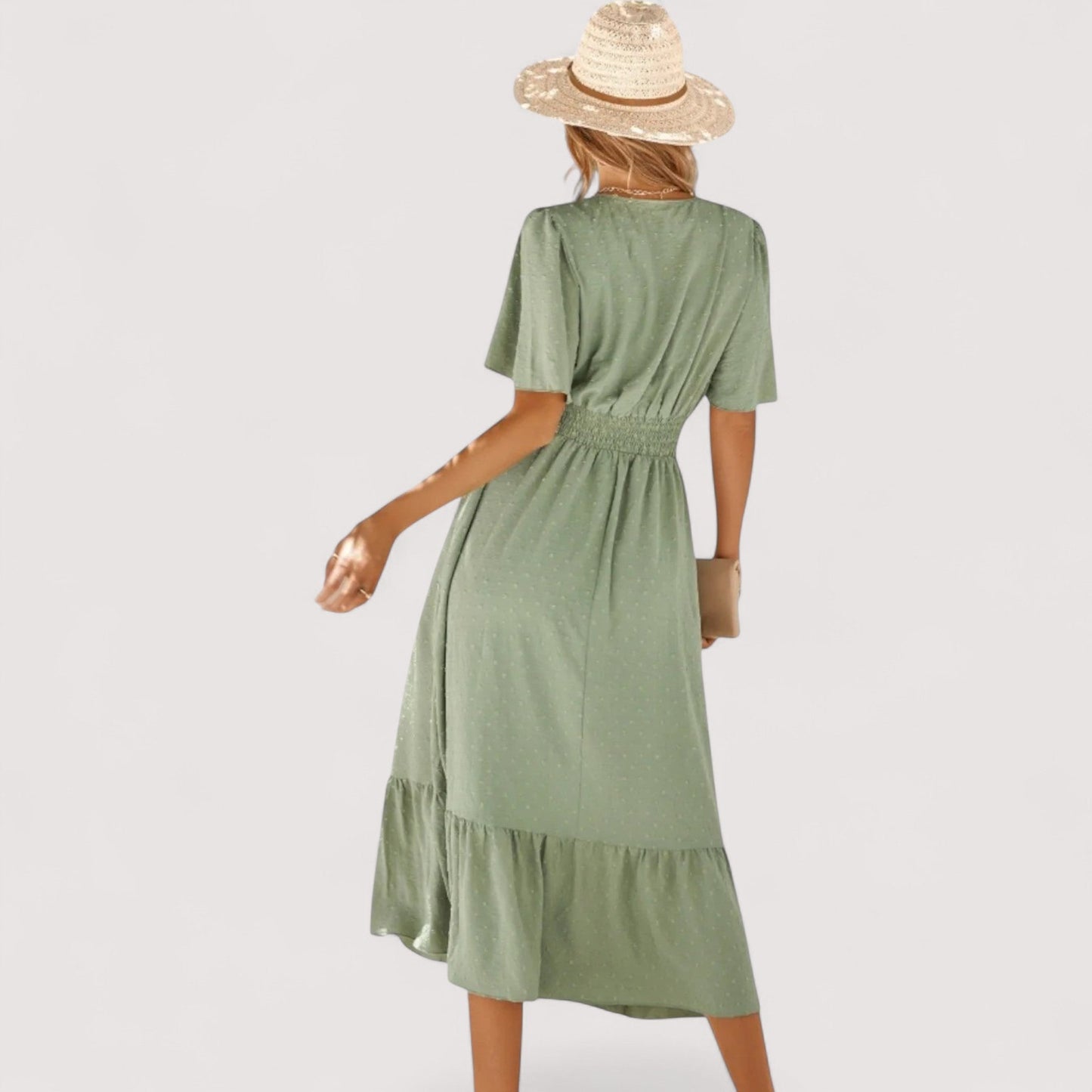 Damen Maxikleid V-Ausschnitt mittlere Taille fließend leicht elegant