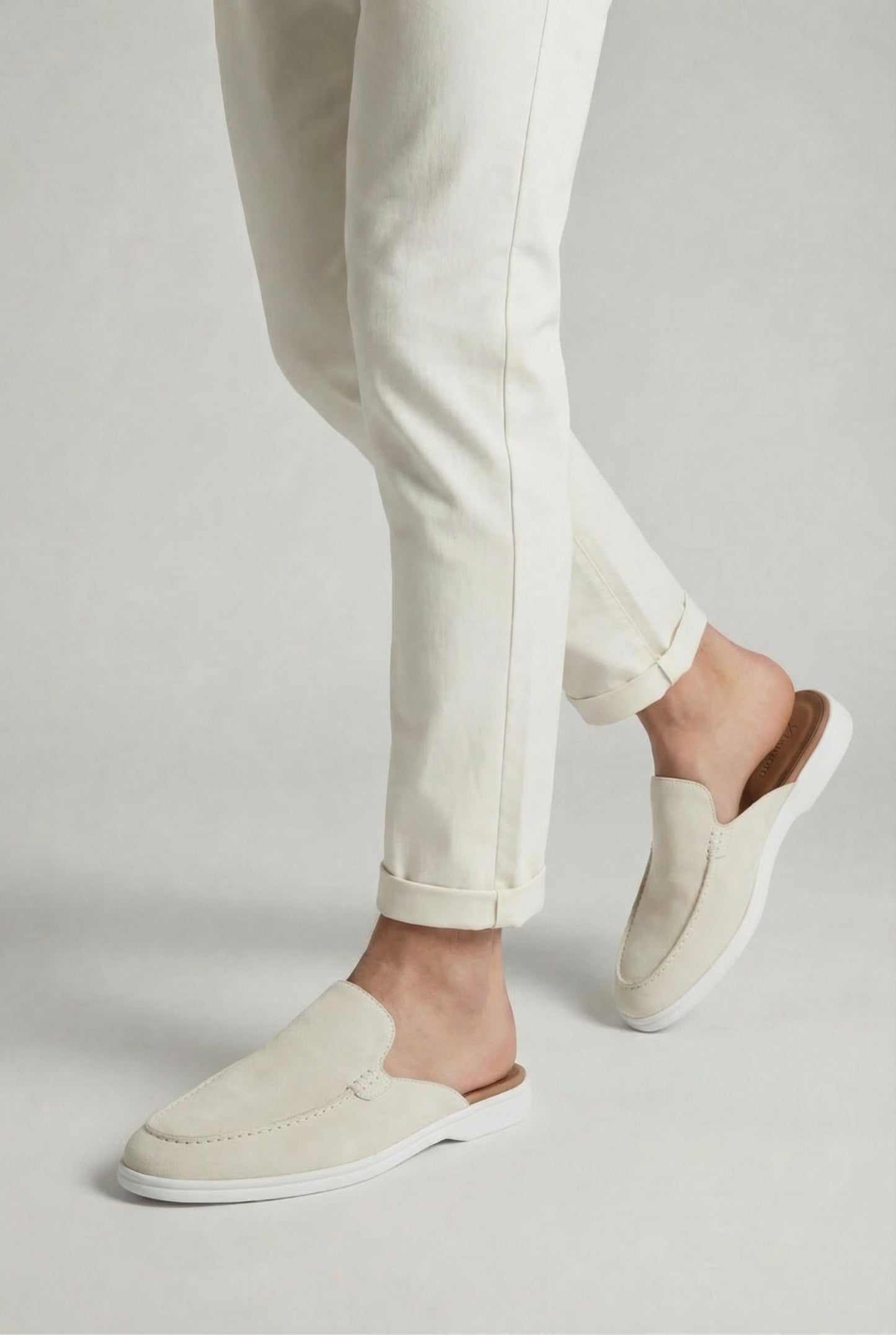Herren Sommerschuhe Weiß Wildleder Clogs Offene Ferse Komfortschuhe Leicht Atmungsaktiv Slip-On