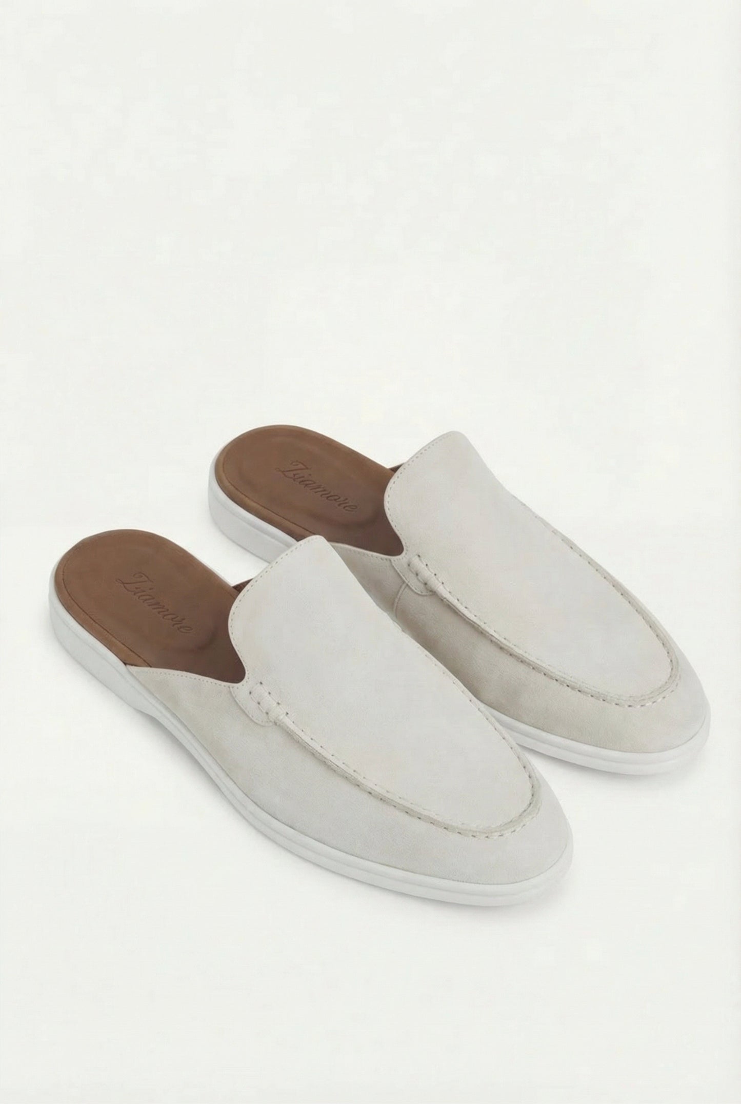 Herren Sommerschuhe Weiß Wildleder Clogs Offene Ferse Komfortschuhe Leicht Atmungsaktiv Slip-On