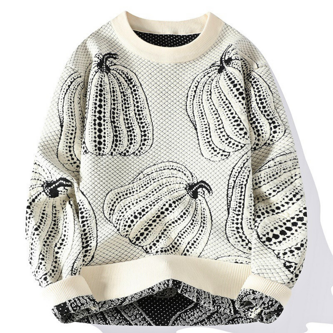 Damen Strickpullover Kürbismuster locker geschnitten warme bequeme Langarm
