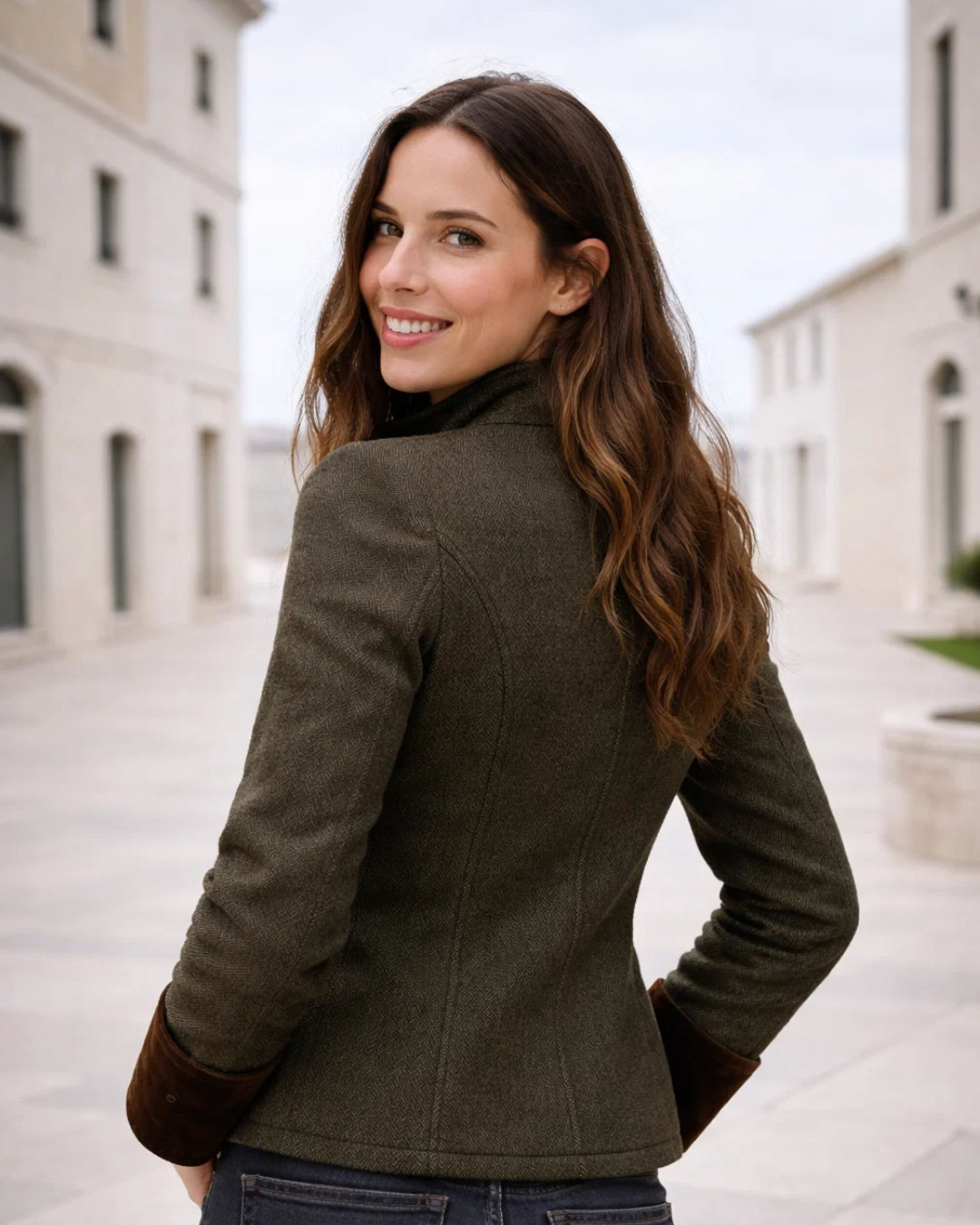 Damen Tweedjacke ist in der Taille tailliert elegante strukturierte Samtdetails klassische Passform