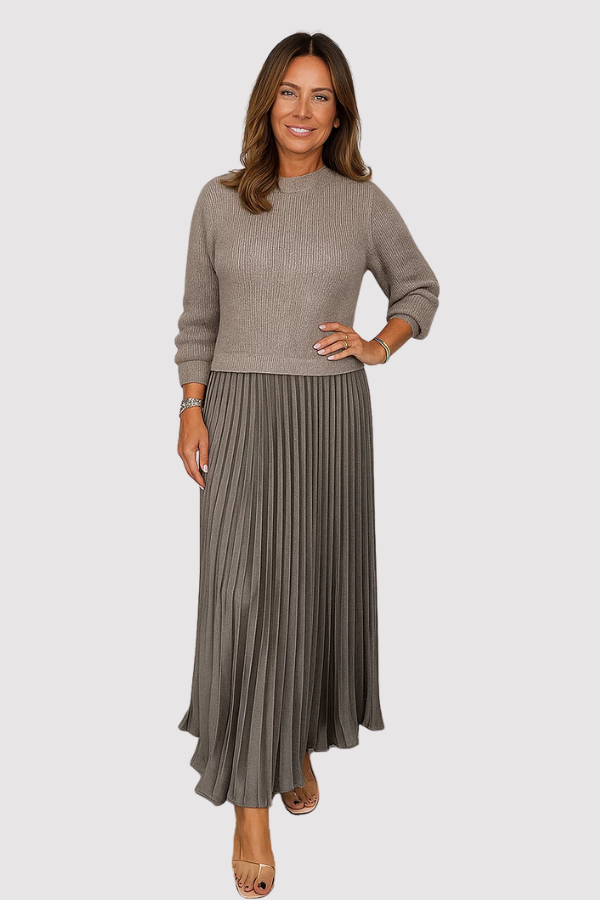 Damen Plisseekleid elastischer Bund fließend feminin Passform vielseitig elegant