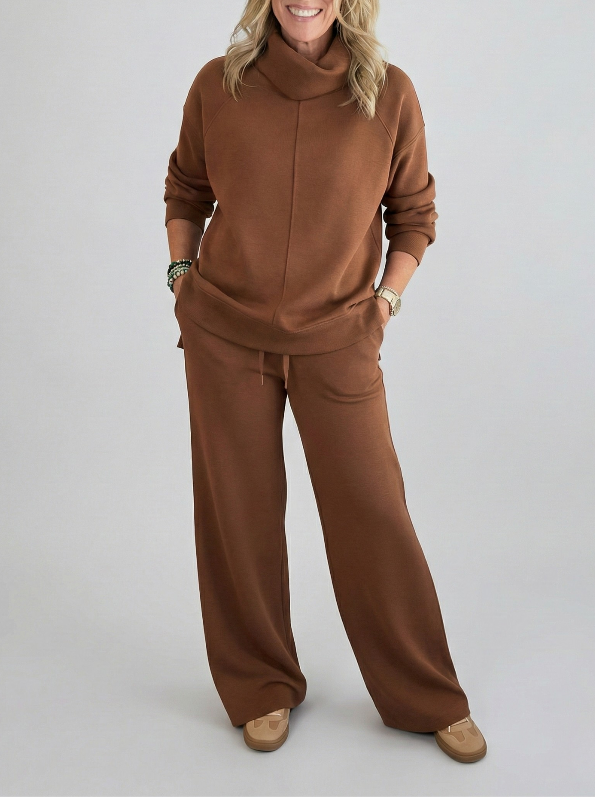 Damen zweiteiliges Set lose bequeme minimalistische atmungsaktive elegante Passform