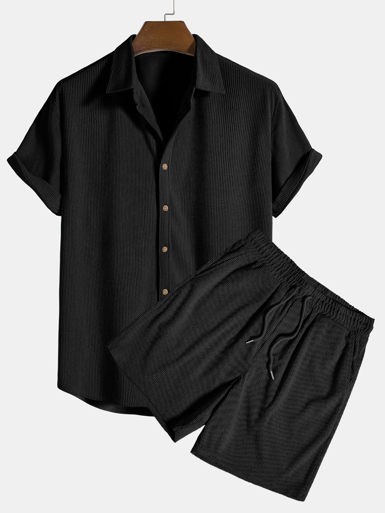 Herren Freizeit Set Hemd und Hose Sommer Zweiteiler Polyester atmungsaktiv