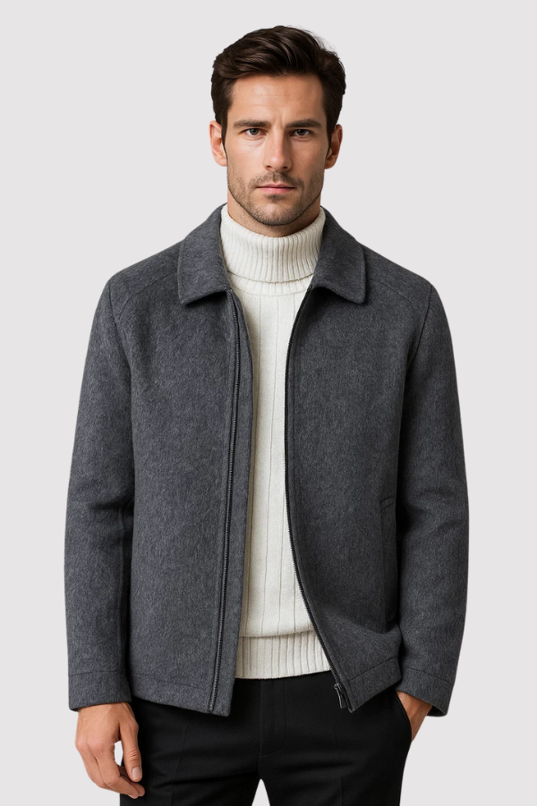 Herren Jacke Slim Fit Reißverschluss Stehkragen Elegant Minimalistisch Übergangsjacke Casual Business
