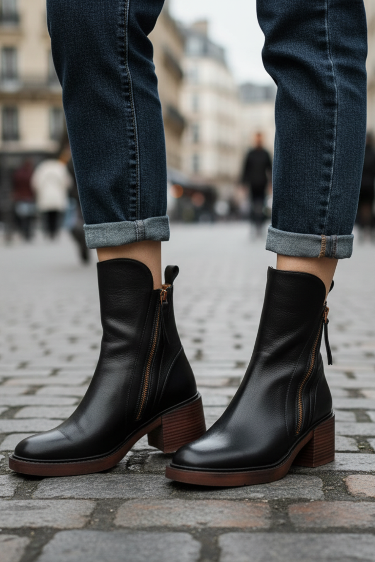 Damen Lederstiefel quadratischer Absatz rutschfest bequem elegant vielseitig
