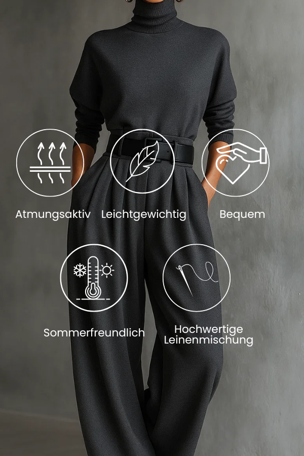Damen Jumpsuit mit Gürtel, hohe Halsform, weites Bein, lockere Passform, elegant