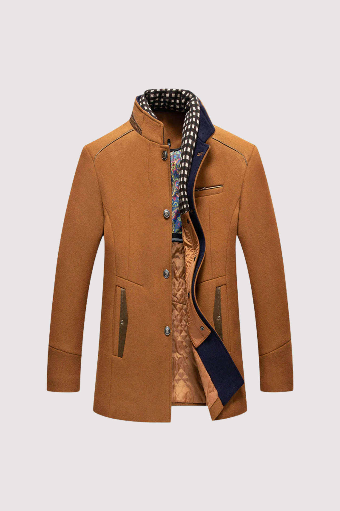 Herren Wollmantel Slim Fit Stehkragen Elegant Winter Langmantel Business Casual Übergang