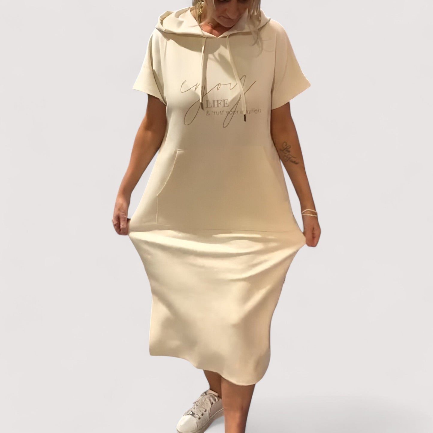 Damen Kapuzenkleid locker bequem mit Taschen lässig vielseitig