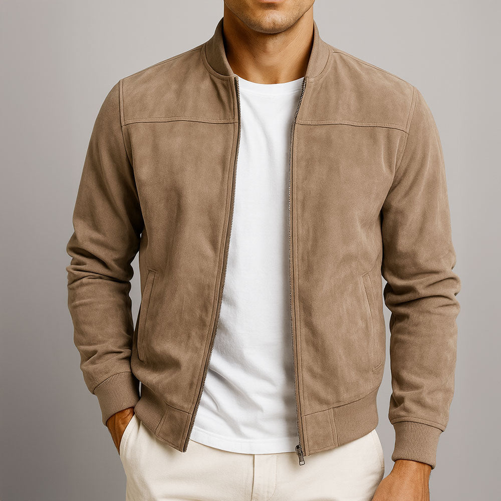 Herren Jacke Regular Fit Wildleder Bomber Stil Weich Atmungsaktiv Elegant Alltag Formal