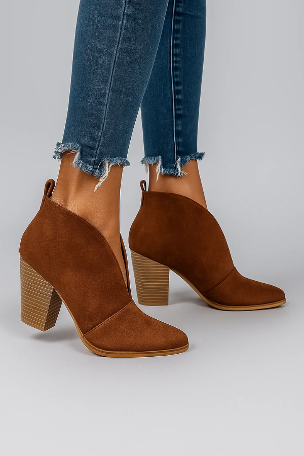 Damen Stiefeletten V-Ausschnitt Blockabsatz Slip-On bequem vielseitig
