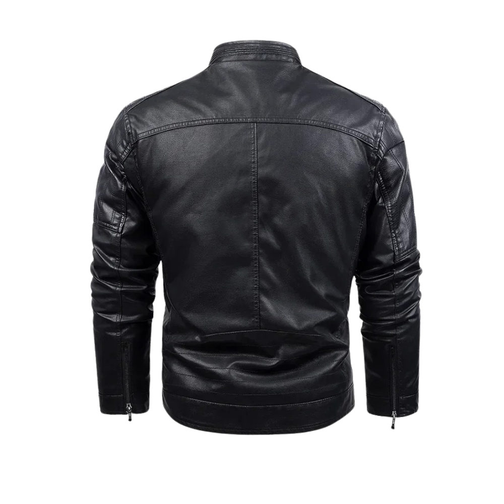 Herren Lederjacke Schwarz Retro Slim Fit Gefüttert Reißverschluss