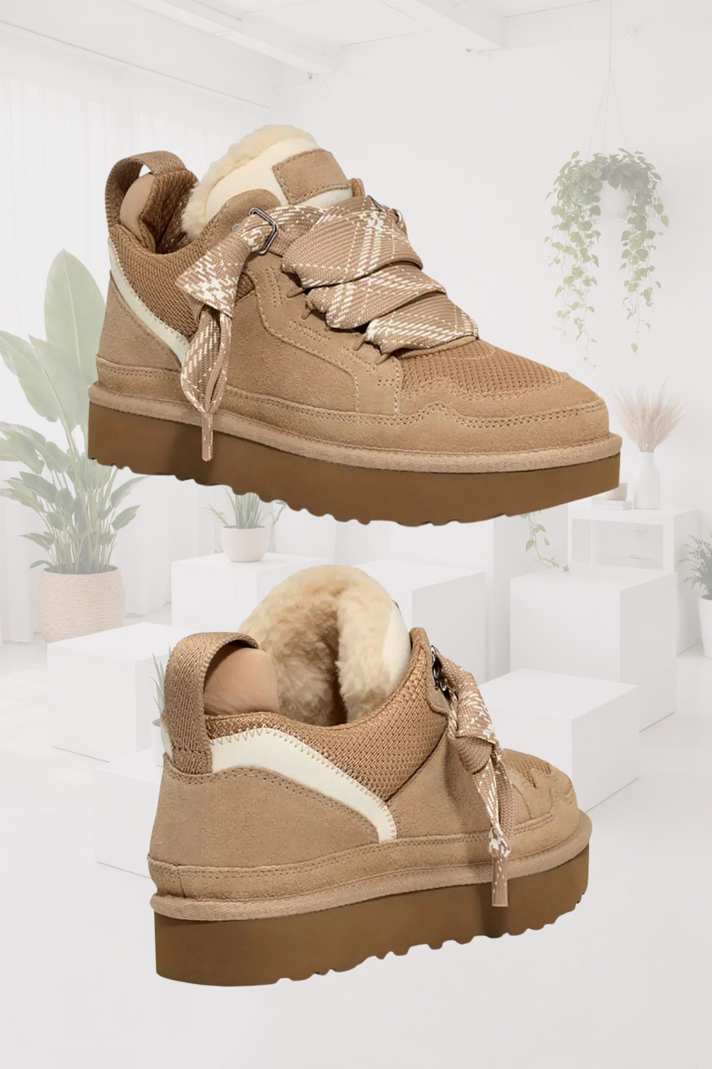Herren Sneaker beige braun Wildleder Mesh rutschfest gepolstert Schnürung Freizeit Alltag Schuhe