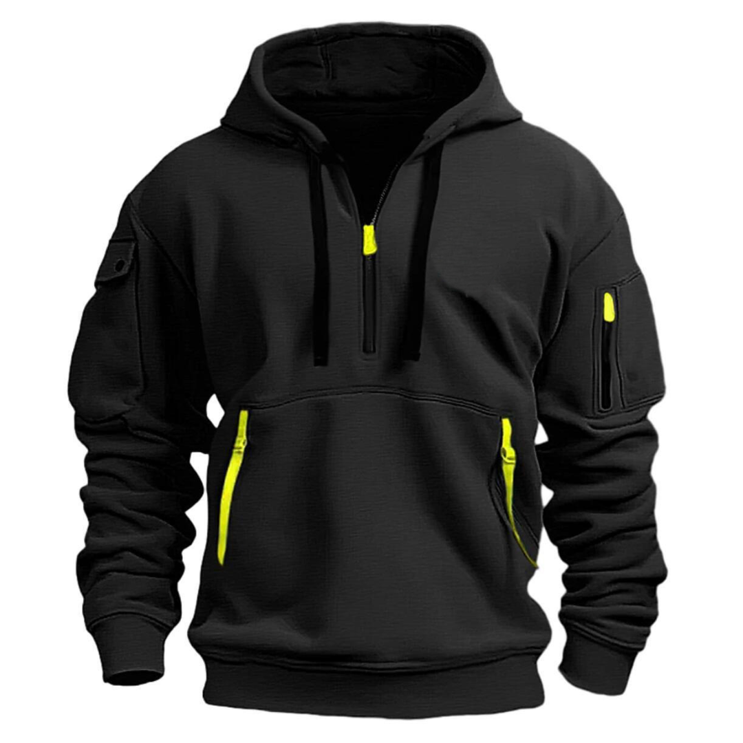 Herren Kapuzenpullover Regular Fit Mehrfachtaschen Reißverschluss Kontrastdetails Casual Alltag Outdoor Hoodie