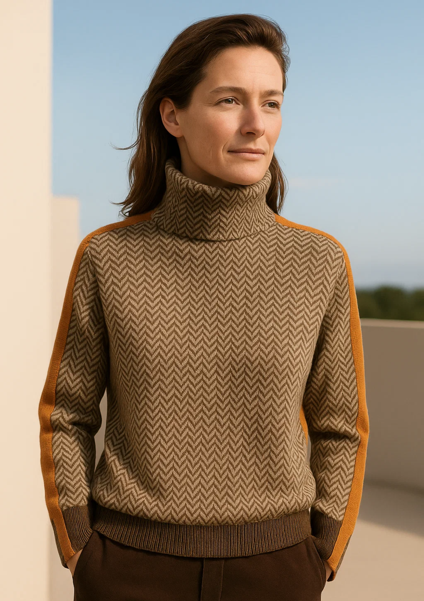 Damen Pullover Stehkragen gestreift bequeme weiche warme moderne Passform
