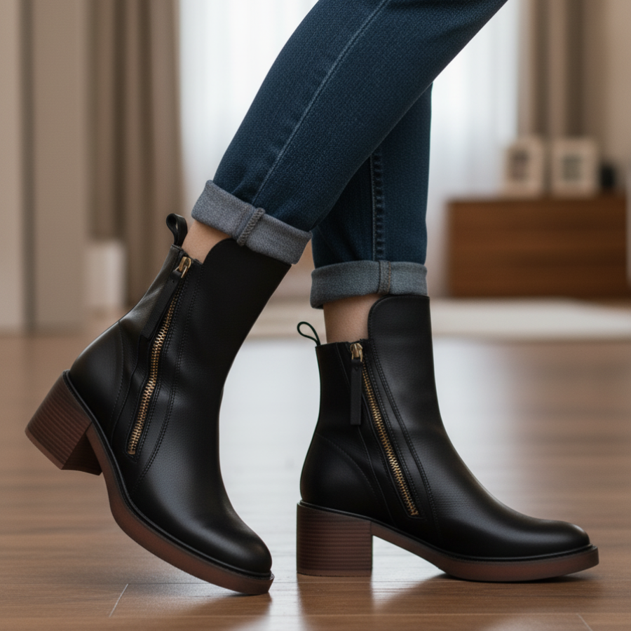 Damen Lederstiefel quadratischer Absatz rutschfest bequem elegant vielseitig