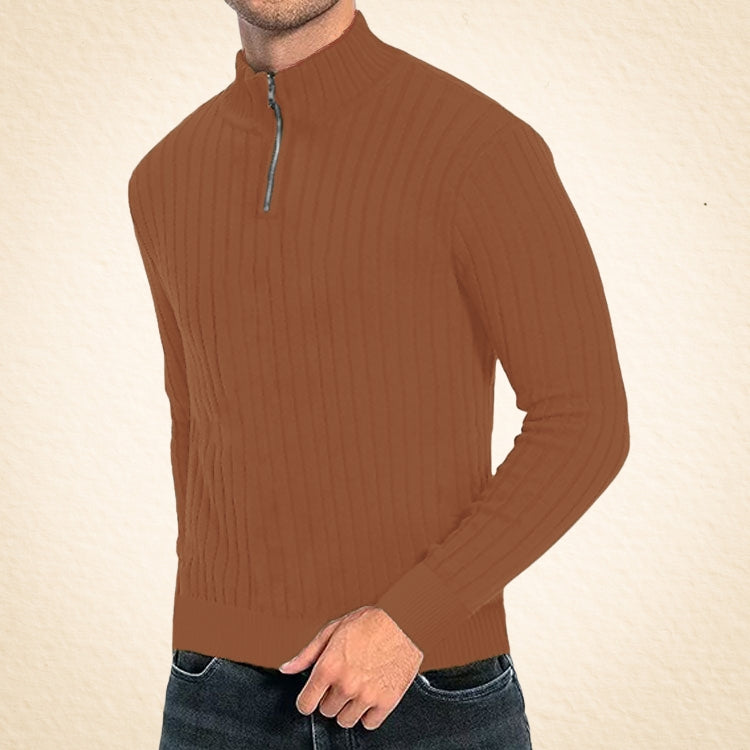 Herren Strickpullover, halber Reißverschluss Stehkragen gerippt bequem elastisch