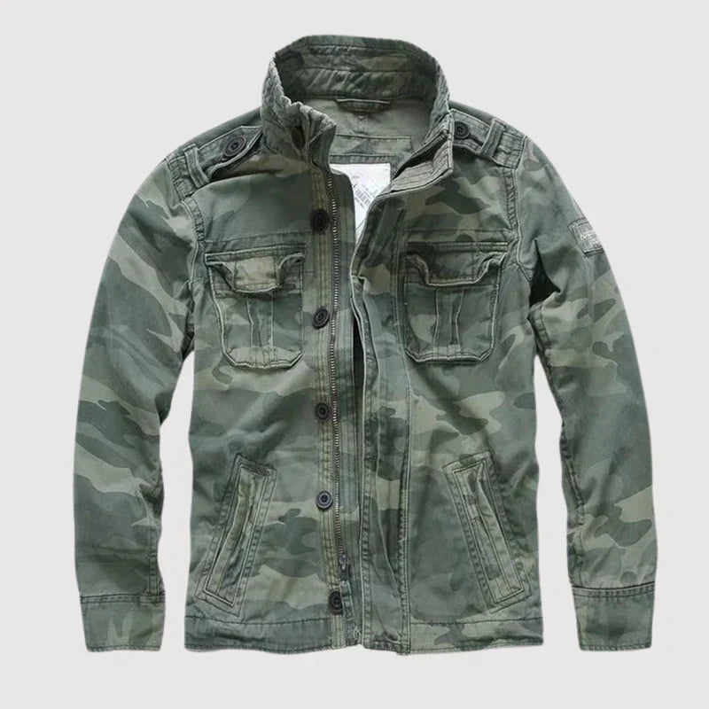 Herren Jeansjacke Slim Fit Vintage Mehrtaschen Military Stil Übergangsjacke Casual Freizeit