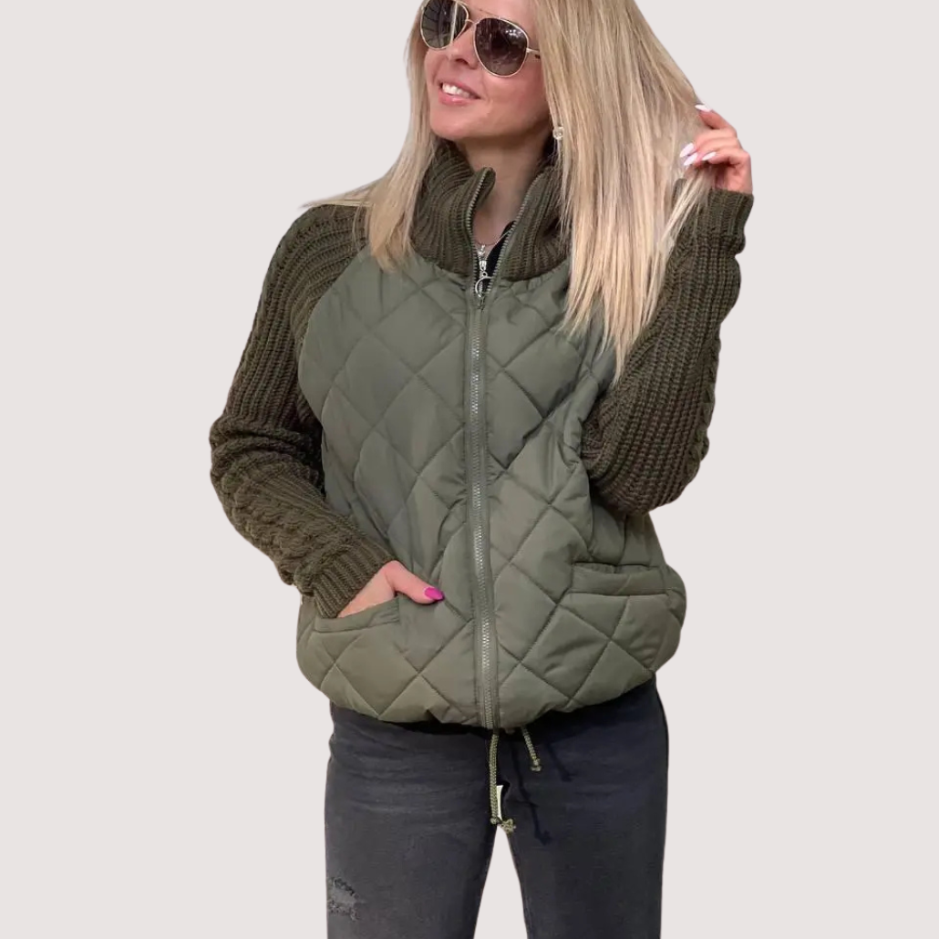 Damen Strickjacke Patchwork einfarbig Langarm Lockerer Fit Hüftlang Freizeit Übergangsjacke Strick