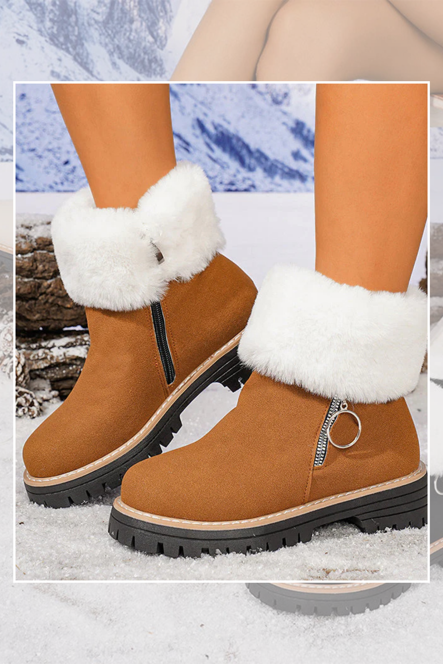 Damen Schneestiefel Kunstpelz Reißverschluss rutschfest warm bequem