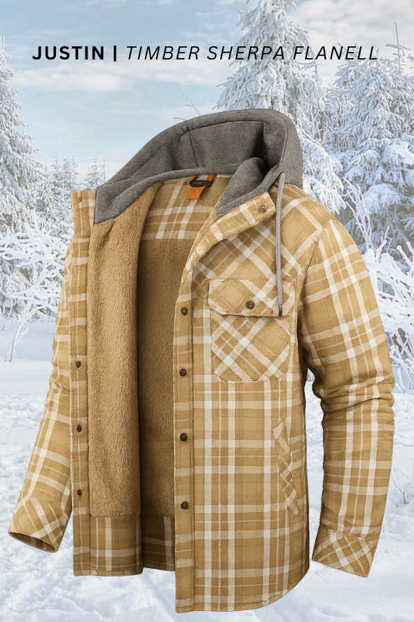 Herren Flanelljacke Sherpa Gefüttert Kapuze Karomuster Warm Regular Fit Übergangsjacke Winter Outdoor Casual