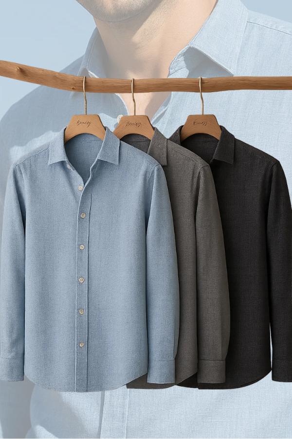 Herren Freizeithemd Leinenmischung Langarm Knopfleiste atmungsaktiv Slim Fit