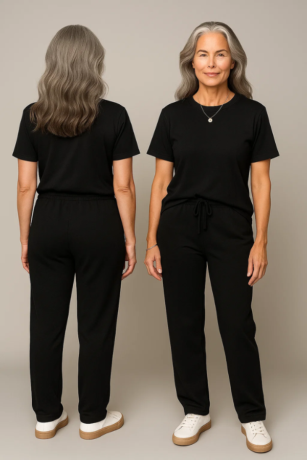 Damen Zweiteiler Regular Fit Kurzarm Oberteil mit Rundhalsausschnitt Hose Kordelzug Casual Set 2-teilig