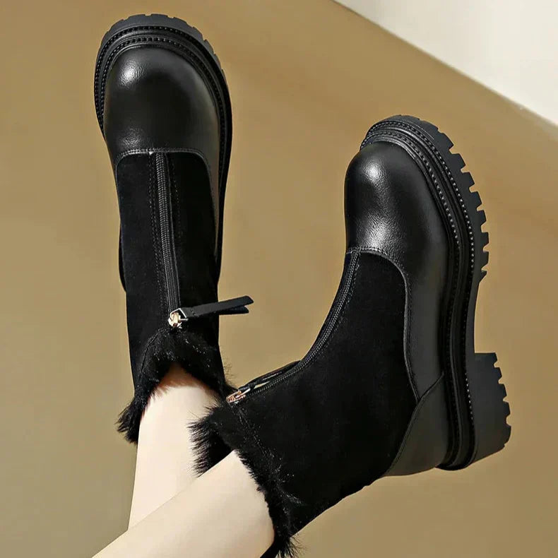 Damen flache Stiefeletten Profilsohle rutschfeste warme bequeme Winterstiefel